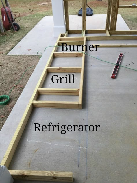 Building the base cabinets for the outdoor kitchen at Refresh Restyle Outdoor Cabinet Diy, Outdoor Grill Area Diy, Building An Outdoor Kitchen, Outdoor Bar And Grill, Simple Outdoor Kitchen, Bbq Shed, Concrete Outdoor Kitchen, Outdoor Kitchen Design Modern, Outdoor Grill Area