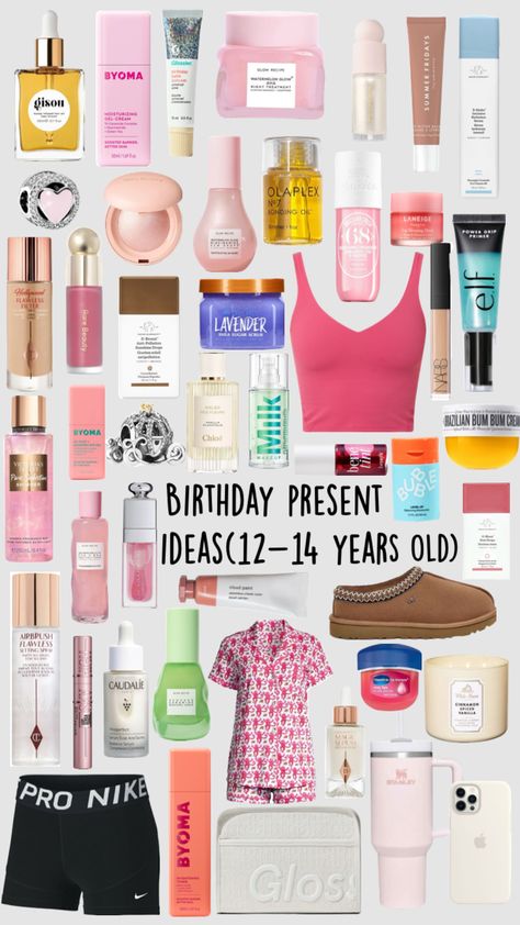 Birthday ideas for 12-14 year olds #skincare #makeupproducts #makeup #clothes #birthdaywishlist #birthdaygirl #birthday Teen Christmas Wishlist, Preppy Birthday Gifts, Xmas List Ideas, Girly Gifts Ideas, Birthday Present Ideas, Girly Christmas Gifts, Cute Christmas Ideas, Birthday Presents For Friends, Preppy Gifts