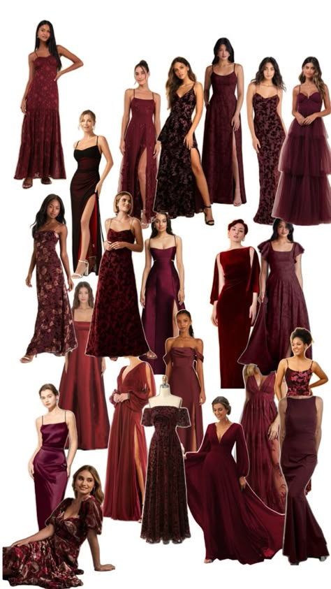 Merlot And Black Wedding Colors, Red Plum Bridesmaid Dresses, Burgundy Shades Bridesmaid Dresses, Mix And Match Burgundy Bridesmaid Dress, November Wedding Burgundy, Fall Wedding Cabernet, Shades Of Burgundy Wedding, Maroon Mismatched Bridesmaid Dresses, Bridesmaid Dresses Wine Color