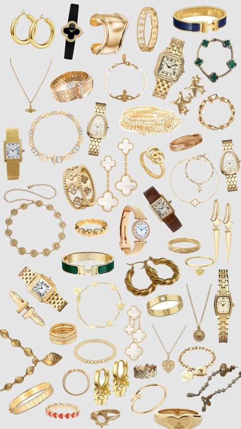 GOLD !!!🌟🪩🍸 #gold #goldjewelry #jewelry #inspo #serenavanderwoodsen #hermes #viviennewestwood #dior 1 Million Followers, In The Feels, Preppy Jewelry, Million Followers, Luxe Jewelry, Jewelry Accessories Ideas, Jewelry Fashion Trends, Girly Accessories, Girl Jewelry