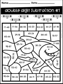 Color By Number 2 Digit Subtraction