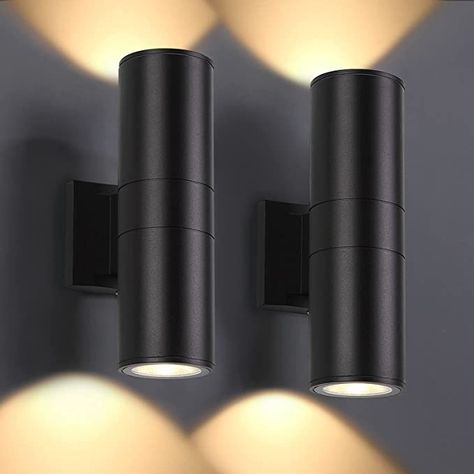 DAKAFUL Outdoor Wall Lights 2Pack, Integrated LED Cylinder Up Down Lights, 12W 2700K Modern Aluminum Outdoor Light, Waterproof Exterior Wall Light for Porch Patio Door - - Amazon.com Modern Outdoor Sconces, Black Outdoor Lights, Wall Light Outdoor, Up Down Wall Light, Transitional Table Lamps, Exterior Lights, Pillar Lights, Led Outdoor Wall Lights, Exterior Wall Light