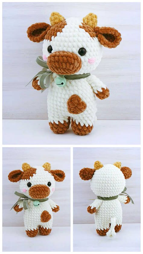 Amigurumi Cow Crochet Free Pattern Sunflower Cow Amigurumi, Crochet Patterns Cow Free, Crochet Fuzzy Cow Pattern Free, Crochet Pattern For Cow, Easy Crochet Critters, Blueberry Cow Crochet Pattern Free, Crochet Cow Fluffy, Crochet Stuffed Cow Free Pattern, Crochet Pattern Template Free