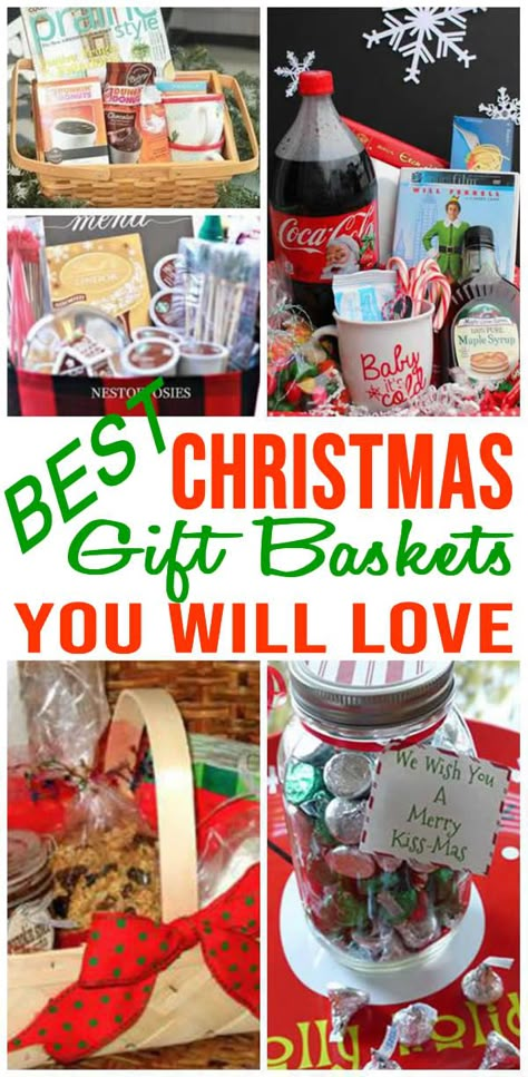 BEST Christmas Gift Baskets! Easy DIY Christmas Gift Basket Ideas For Family - Friends - Couples - Kids - Co-Workers - Teachers - Men - Women - Cheap & Creative Holiday Ideas Homemade Christmas Gift Baskets, Holiday Gift Basket Ideas, Diy Christmas Gift Baskets, Best Christmas Gift Baskets, Diy Christmas Baskets, Gift Baskets Diy, Holiday Gift Basket, Simple Holiday Gifts, Christmas Gift Baskets Diy