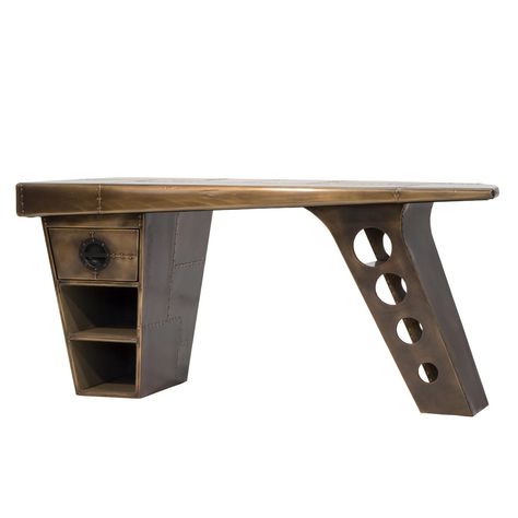 Combine any flight of fancy you have by ordering one of our Metal wing desks. Working from home look no further for that extra comfort. Modern Home Office Desk, Reclaimed Wood Desk, Aviation Decor, Brass Desk, Beautiful Desk, Industrial Desk, Metal Desk, The Aviator, Wood Bookcase