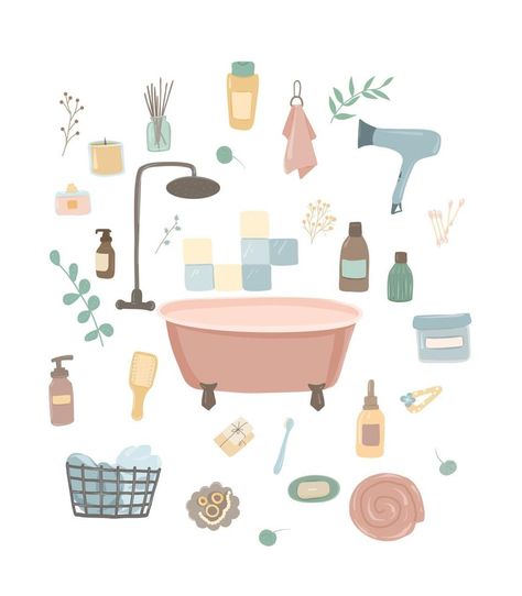 Bathroom. Care cosmetics and accessories. A set of cosmetics for hygiene items. Hygiene Aesthetic, World Wallpaper, Hygiene Routine, White Background, Clip Art, Collage, Quick Saves, White, Pins