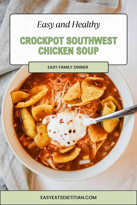 Crockpot Southwest Chicken Soup Southwest Chicken Soup Crockpot, Crockpot Southwest Chicken, Slow Cooker Dinner Healthy, Southwest Chicken Soup, Chicken Soup Crockpot, Soup Crockpot, Chicken Pumpkin, Slow Cooker Dinner Recipes, Southwest Chicken