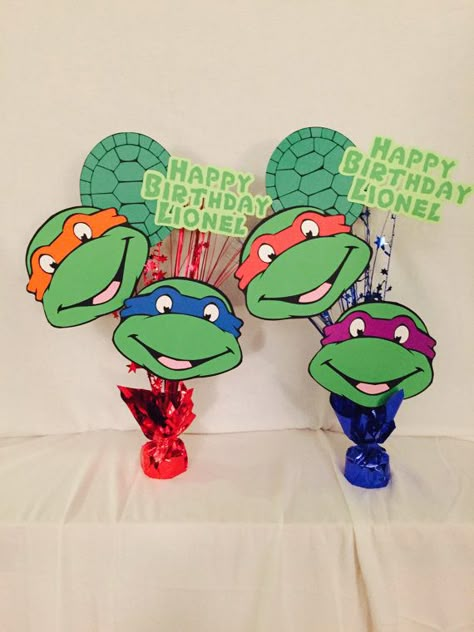 Ninja Turtle Table Centerpieces, Ninja Turtles Birthday Centerpieces, Ninja Turtles Table Decorations, Tmnt Party Centerpieces, Teenage Mutant Ninja Turtles Centerpiece, Tmnt Centerpiece Ideas Birthday, Ninja Turtle Party Centerpieces, Ninja Turtle Party Table Decor, Tmnt Table Decor