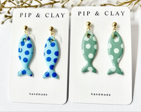 Diy Air Dry Clay Earrings, Fish Clay Earrings, Polymer Clay Fish Earrings, Air Dry Jewelry, Air Dry Clay Fish, Fish Polymer Clay, Dry Clay Earrings, Air Dry Clay Earrings, Polymer Clay Fish