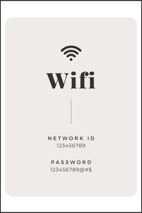 Let your vacation rental guests know your WiFi login details with this modern, minimalist WiFi sign! This Airbnb WiFi Sign can be set up so guests can see it immediately upon their arrival. It can be laminated, placed in a picture frame, and hung up on a wall! Your guests will know the WiFi details of your AirBnB or vacation rental with ease and efficiency. This modern design will add to the appeal of your AirBnB and let guests know one of the most important details when checking into your home. Wifi Card Design, Airbnb Signs For Guests, Airbnb Logo Ideas, Airbnb Logo Design, Airbnb Quotes, Airbnb Branding, Airbnb Aesthetic, Guest Wifi Sign, Airbnb Logo