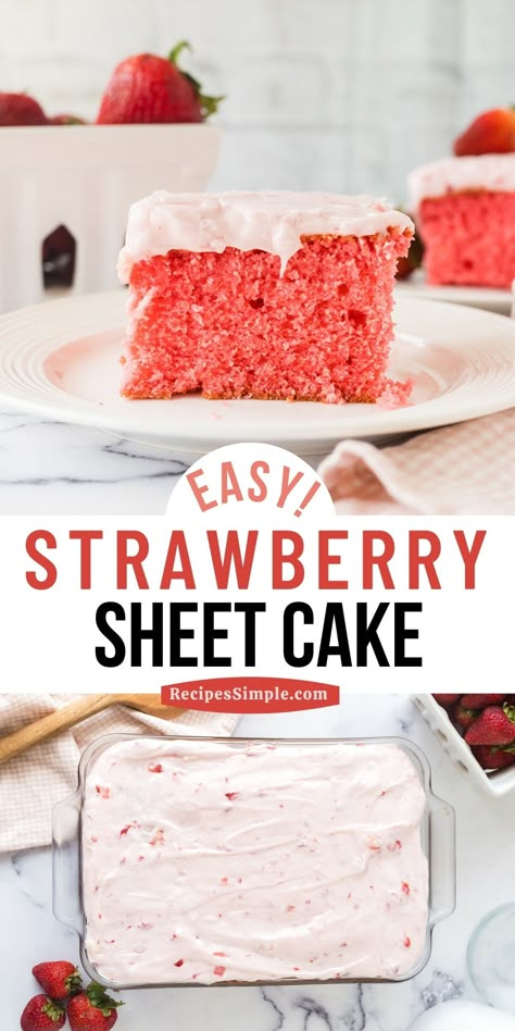 Sheet Cake With Strawberries On Top, Strawberry Lemon Sheet Cake, Moist Strawberry Box Cake Recipe, Strawberry Cake Without Strawberries, Strawberry Cake Recipe Easy, Strawberry Cake Sheet Pan, Homemade Fresh Strawberry Cake, Brown Butter Sheet Cake, Homemade Strawberry Cake Recipe