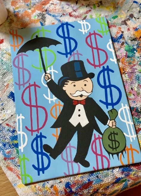 Monopoly Aesthetic, Wallpaper Creative, Pink Canvas Art, Lucky Fortune, Pop Art Drawing, Hippie Painting, Canvas Drawing, Painting Canvases, Simple Canvas Paintings