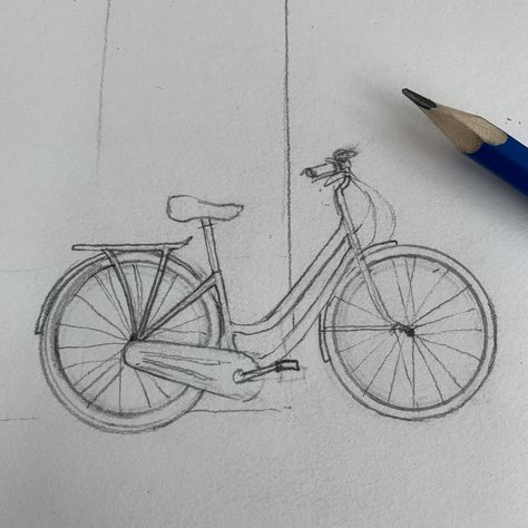 Drawing Of Bicycle, Bike Sketch Pencil, Bike Sketch Simple, Cute Bike Drawing, Bicycle Line Drawing, Bycicle Drawings Easy, How To Draw A Bicycle, Cycle Drawing Sketch, Bicycle Drawing Sketches