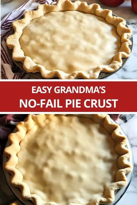 Grandma’s No-Fail Pie Crust Pie Crust Recipe With Vinegar, Quick Pie Crust Recipe, Never Fail Pie Crust Recipe, No Roll Pie Crust Recipe, Crisco Pie Crust Recipe, Oatmeal Pie Crust, Pie Crust Dessert, No Fail Pie Crust, Fancy Pie Crust