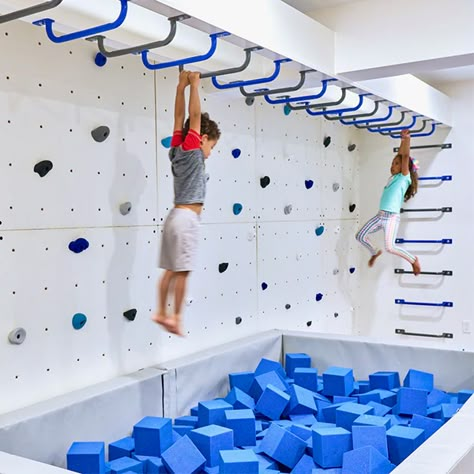 Indoor Monkey Bars, Indoor Playroom, Modern Playroom, Bedroom Basement, Basement Playroom, Kids Basement, Kids Gym, Cozy Basement, Sensory Room