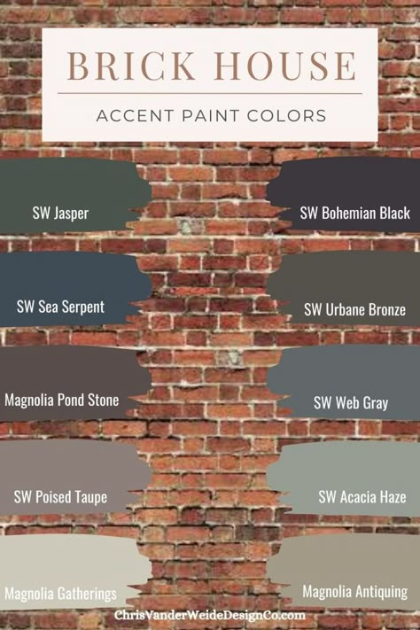 I've rounded up the best trim color for any brick home. These colors pair well with the reds and browns of your brick exterior. These colors will making painting your homes trim quick and easy. Siding Colors For Brown Brick, Faux Red Brick, Exterior Paint With Brown Brick, Dark Trim On Red Brick House, Paint Colors That Go Well With Brick, Front Porch Color Scheme With Red Brick, Salmon Brick House Exterior Paint Colors, Trim Color For Brown Brick House, Red Brick Cream Siding