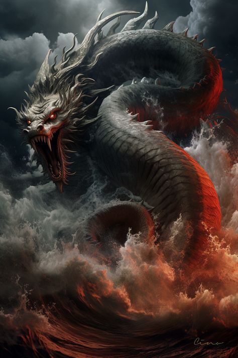 Created by Cino. Follow me for more~ Jormungandr Tattoo, Dragon Artwork Fantasy, Sea Serpent, Dragon Illustration, Dragon 2, Sea Dragon, Dragon Pictures, Dragon Artwork, Beautiful Dark Art