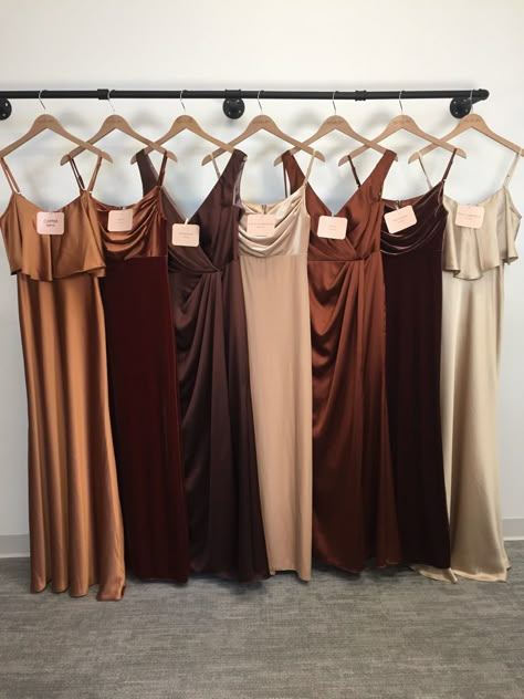 Brown Wedding Themes, Brown Bridesmaid Dresses, Fall Bridesmaids, Fall Bridesmaid Dresses, Dress Colors, Brown Wedding, Bridesmaid Dress Colors, Wedding Theme Colors, Dream Wedding Ideas Dresses