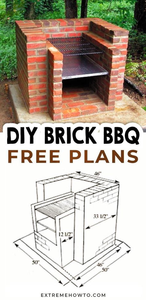 Brick Bbq Area Ideas Outdoor, Outside Cooking Area Ideas, Diy Brick Grill, Diy Brick Bbq, Diy Brick Fire Pit, Brick Built Bbq, Outdoor Grill Diy, Grill Diy, Brick Grill