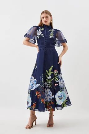 New In | New In For Women | Karen Millen US Botanical Embroidery, Botanical Motifs, Wedding Outfit Ideas, Dark Dress, Wedding Guest Attire, Mother Of The Groom Dresses, Guest Attire, Wedding Attire Guest, Angel Sleeve