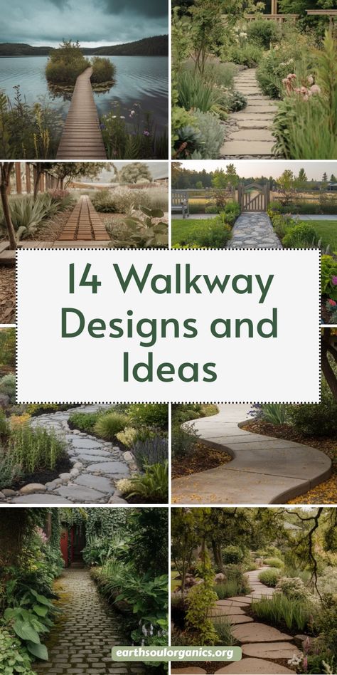 Discover 14 breathtaking walkway designs to elevate your outdoor spaces. From modern stone paths to lush garden trails, these ideas are perfect for creating charm and functionality. Transform your yard with these inspiring designs! #WalkwayDesign #OutdoorDecor #GardenInspiration Walkway Beside House, Diy Cement Walkway Pathways, Gardens With Paths, Garden Sidewalk Ideas, Side House Walkway Ideas, Outdoor Paths And Walkways, Wooden Stepping Stones Walkways, Making A Pathway, Landscaping Along Walkway