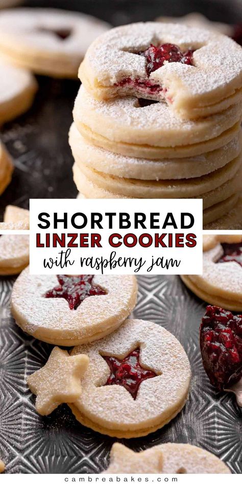 Ikea Raspberry Cookies, Cranberry Rosemary Shortbread Cookies, Shortbread Cookies With Raspberry Jam, Raspberry Jam Bars Recipes, Cookies Filled With Jam, Christmas Cookies Jelly, Shortbread Linzer Cookies, Christmas Cookie Shortbread, Cookie With Jam In The Middle