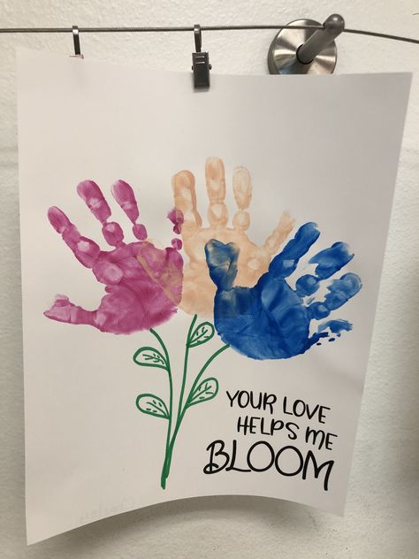 Mother’s Day Toddler Art Craft, Baby Art Projects Mothers Day, Mother Day Art For Toddlers, Mothers Day Crafts For 1 Year, Your Love Helps Me Bloom Craft, Flower Handprint Art For Toddlers, Handprint Art Flowers, Mother’s Day Daycare Crafts, Mothers Day Canvas Painting Ideas Preschool