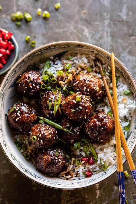 Weeknight Sticky Ginger Sesame Chicken Meatballs | halfbakedharvest.com #easyrecipe #chickenmeatballs #healthy Sesame Chicken Meatballs, Pomegranate Sauce, Half Baked Harvest Recipes, Ginger Chicken, Harvest Recipes, Sesame Chicken, Half Baked, Chicken Meatballs, Half Baked Harvest