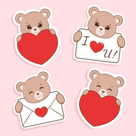 Sticker San Valentin, In Love Stickers, Valentines Toppers, Valentine Cartoon, Valentines Day Teddy Bear, Stickers Collection, Valentines Day Clipart, Valentine Stickers, Happy Cartoon