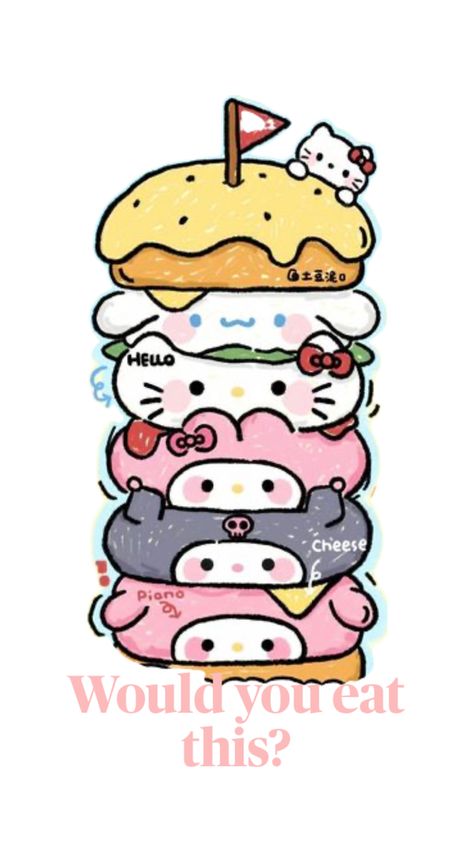 Sanrio burger Sanrio Burger, Cute Stickers, Diy And Crafts, Hello Kitty, Kitty, Color, Kawaii