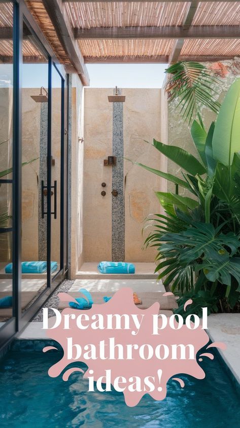 Turn your backyard into a luxurious retreat with these Pool Bathroom Ideas! From a chic Pool House Bathroom to a practical Small Pool Bathroom, there inspiration for every style. Add flair with Bathroom Inspiration Decor and elevate your space with a dreamy Cabana Bathroom vibe! #gg #homedesigninsider #poolbathroomideas Small Pool House Bathroom Ideas, Small Pool House Interior Ideas, Pool Bathroom Ideas Small Spaces, Small Pool House Bathroom, Small Pool House With Bathroom, Small Pool Bathroom Ideas, Public Bathroom Aesthetic, Small Pool Bathroom, Pool Bathroom Ideas Outdoor