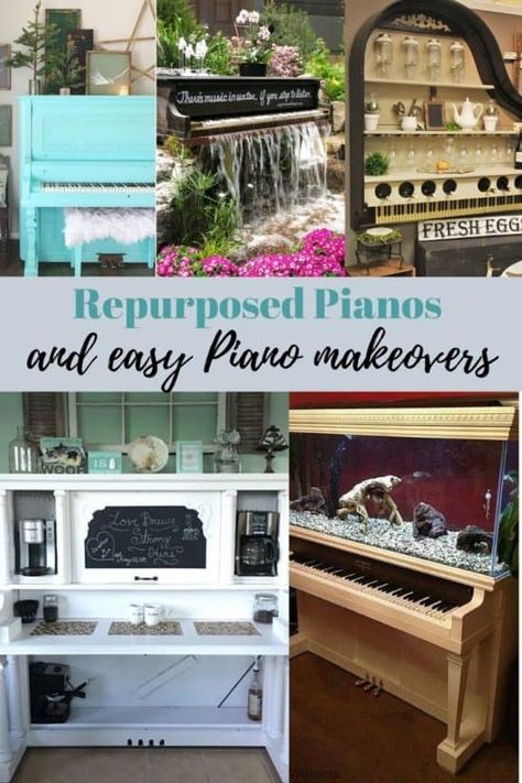 Old Piano Repurpose Ideas, Repurposed Pianos, Piano Makeover, Piano Repurpose, Repurposed Piano, Spinet Piano, Piano Crafts, Piano Desk, Old Piano