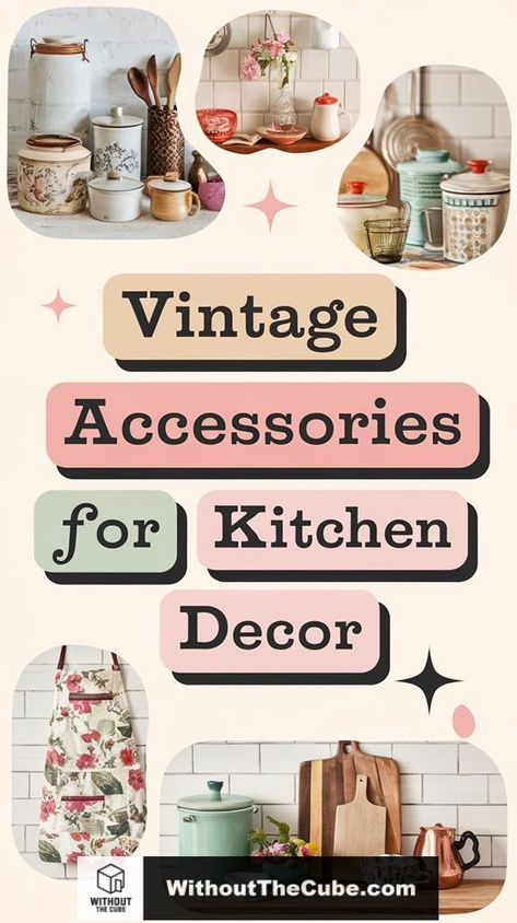 Vintage accessories can transform your kitchen into a charming and nostalgic space. Incorporating retro canisters, colorful dishware, and antique utensils not only enhances your decor but also adds functionality. Discover how these 16 essential vintage items can elevate your kitchen aesthetic and inspire your culinary creativity. #HomeDecor #KitchenDesign #VintageKitchen #RetroStyle #RusticCharm #DecorInspiration Kitchen Counter Decor Vintage, Decorating With Vintage Kitchen Utensils, Vintage Copper Kitchen Decor, Old Kitchen Utensils Decor, 90s Kitchen Decor, Fun Kitchen Decor Ideas, Thrift Kitchen Decor, Modern Vintage Kitchen Decor, Vintage Kitchen Counter Decor