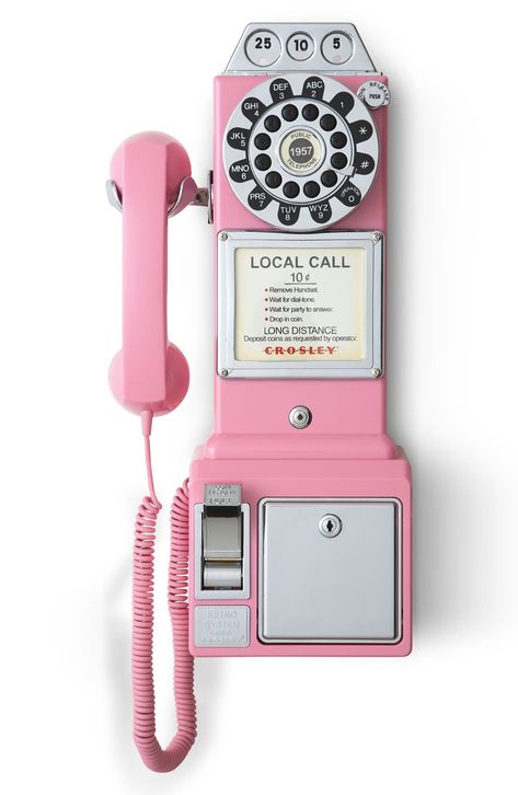 Crosley Radio 'Pay Phone' Wall Phone available at #Nordstrom Crosley Radio, Telephone Vintage, Tout Rose, Wall Phone, Pink Phone, Vintage Phones, Pink Home Decor, Decor Guide, Retro Home Decor