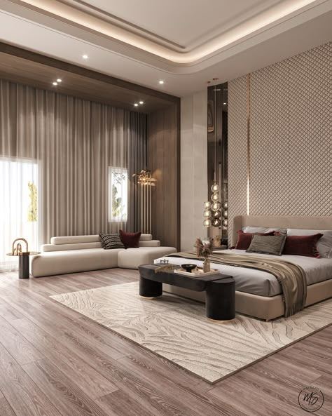 MASTER BEDROOM #4 :: Behance Luxury Bedroom Master Pop Ceiling Design, Modern Luxury Ceiling Design, Long Bedroom Ceiling Design, Bedroom Back Design, Grand Master Bedrooms Decor, Couch Design For Bedroom, Luxury Bedroom Master Pop Design, Behance Bedroom, Bedroom Wooden Ceiling