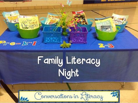 We celebrated Family Literacy Night last week. It was a lot of fun! Parents, grandparents, students, little brothers and sisters attended and participated in the activities. This was our table to w Family Literacy Night Activities, Literacy Night Activities, Family Literacy Night, Family Library, Curriculum Night, Family Involvement, Parent Night, Family Literacy, Literacy Day