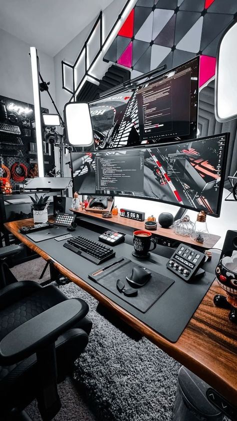 Computer Gaming Room, Computer Desk Setup, Office Interior Design Modern, Home Studio Setup, Video Game Room Design, Desktop Setup, Video Game Rooms, Bedroom Setup, Computer Room