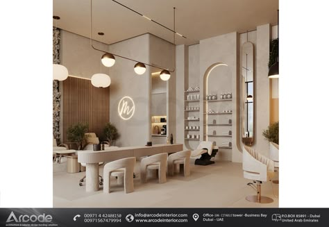 JUMP Luxury Modern Salon, Hair And Nail Salon Ideas Interior Design, Aesthetic Spa Interior Design, Dubai Nail Salon, Hair Salons Aesthetic, Nail Area In Salon, Women Salon Interior Design, Nail And Waxing Room, Modern Spa Interior Design