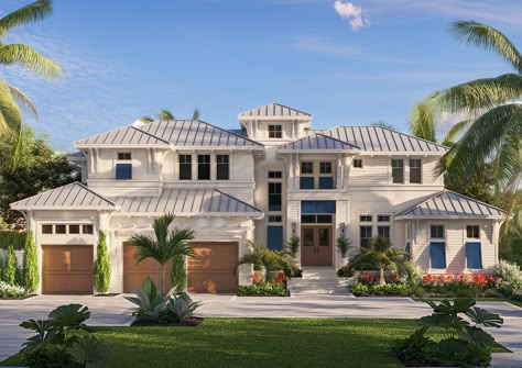 Modern Coastal Beach House Exterior, Luxury Beach Homes Exterior, House Exterior Beach, Bloxburg Beach House Mansion, Coastal Houses Exteriors, Suburban Beach House, Big Beach House Exterior, Luxury Beach House Exterior, Coastal Family Home Exterior