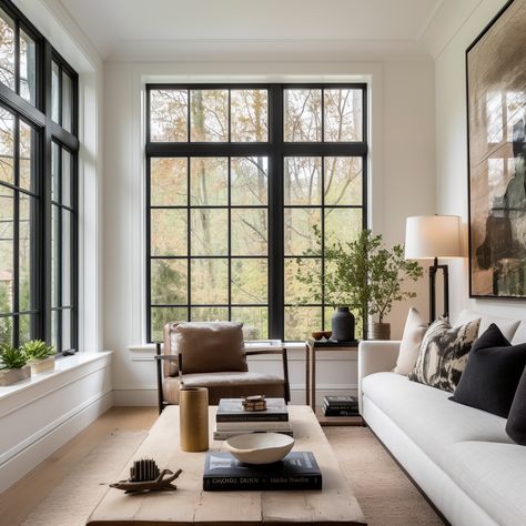 Black Framed Windows: A Timeless Choice or Just a Passing Trend? Black Interior Windows, Black Framed Windows, Black Trim Interior, Black Windows Exterior, Paint Doors, Black Window Trims, Dream Lounge, Interior Design Black, Home Window Grill Design