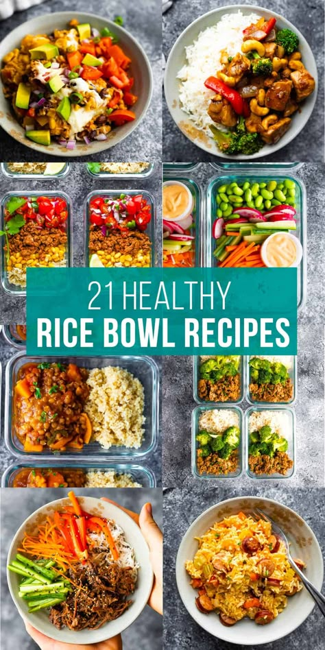 21 Tasty Rice Bowl Recipes | Sweet Peas and Saffron Heart Healthy Rice Bowls, Chicken And Rice Bowl Ideas, Healthy Lunch Rice Bowls, Meal Prep Bowls Healthy Easy, Meal Prep Ideas With Rice, Easy Lunch Rice Bowls, Meal Prep Rice Bowl Ideas, Low Calorie Rice Bowls, Low Calorie Bowls