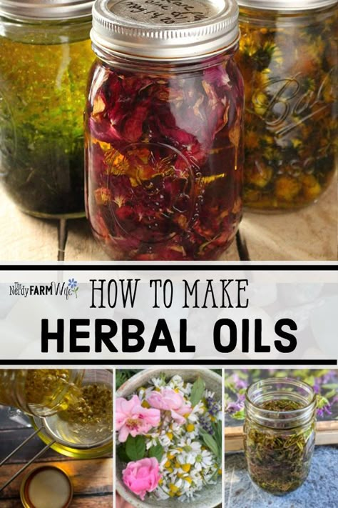 Herbal Oil Recipes, Herb Infused Oils, Infused Oil Recipes, Herbal Oils, Herbal Medicine Recipes, Homemade Essential Oils, Herbal Remedies Recipes, Herbal Salves, Making Essential Oils