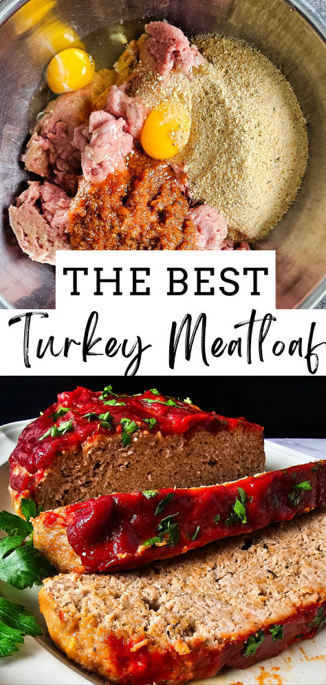 The Best Turkey Meatloaf Recipe: This easy, flavorful meatloaf is made with ground turkey and pantry staples. Ready in about one hour, it’s a family favorite meal that’s perfect for busy weeknights. Juicy, tender, and simple to make—everyone will love this hearty dish! Ground Turkey Meatloaf Recipes Healthy, Meatloaf Recipes Ground Turkey, Dinners With Turkey Meat, Turkey Meatloaf With Oats, Healthy Ground Turkey Meatloaf, What To Make With Ground Turkey, Ground Turkey Meatloaf Easy, Weight Watchers Ground Turkey Recipes, Weight Watchers Turkey Meatloaf