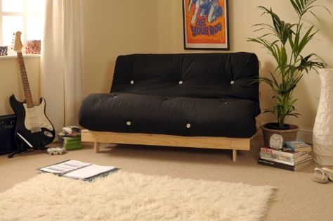 4ft6 (135cm) Double Wooden Futon with BLACK Mattress Comfy Living http://www.amazon.co.uk/dp/B002T3J3Y0/ref=cm_sw_r_pi_dp_P6mjwb0QY2S7K Bedroom With Futon, Luxury Futon, Spain Bedroom, Futon Diy, Wooden Futon, Bedroom Planning, Wooden Frame Sofa, Discount Sofas, Amsterdam Home