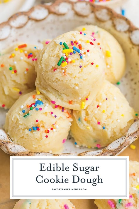 With only a few ingredients, this Edible Sugar Cookie Dough is an easy dessert when you need a little pick me up! Cookie Dough Recipe For One, Edible Sugar Cookie Dough Recipe, Simple Cookie Dough Recipe, Cookie Dough For One, Edible Sugar Cookie Dough, Sugar Cookie Dough Recipe, Edible Cookie Dough Recipe, Recipe For One, Cookie Dough Recipe