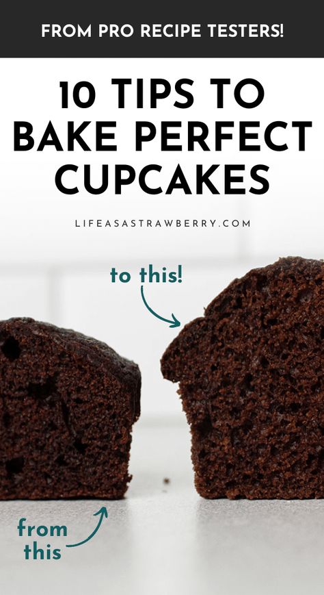 Ready to level up your homemade cupcake game? We're sharing ten of our best tips to make bakery quality cupcakes at home - no matter what recipe you're using or how much experience you have! We took our biggest lessons from more than a decade as caterers and professional recipe testers and distilled it all into this easy to use guide. With detailed, side by side photos that show you exactly how different variables - from ingredients to equipment and beyond - affect your cupcake recipes! Professional Cupcakes, Basic Cupcake Recipe, Big Cupcake, Cupcakes Recipes, Large Cupcake, Homemade Cupcakes, How To Make Cupcakes, Cooking Tutorials, Easy Cupcakes