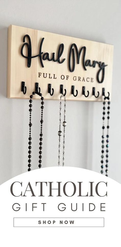 Hail Mary Family Rosary Hanger Wall Catholic Birthday Gift Her Religious Gift Catholic Home Decor Rosary Holder Wall Mount Godparent Gift - Etsy How To Display Rosaries, Catholic Gifts For Kids, Living Spiritually, Catholic Christmas Decorations, Rosary Hanger, Rosary Holder, Catholic Wall Decor, Catholic Sacraments, Catholic Home Decor