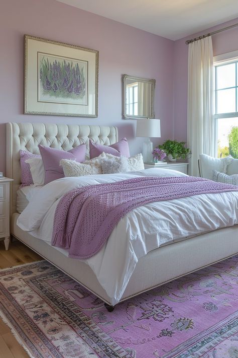 29 Chic Bedroom Ideas for a Stylish Sanctuary 27 Contemporary Chic Bedroom, Lavender Bedroom Decor, Lavender Bedroom, Purple Room Decor, Bungalow Bedroom, Purple Bedrooms, Purple Bedroom, Purple Rooms, Bedroom Decor Ideas