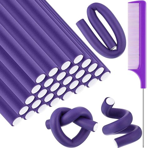 How to Use Flexi-Rods on Short Hair Short Hair Purple, Flexible Curling Rods, Foam Hair Rollers, No Heat Hair, Hair Rods, Short Purple Hair, Foam Rollers Hair, Bonnet Hair Dryer, Long And Short Hair