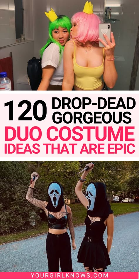 Friend Couple Costumes, Easy Best Friend Costumes, Wilma And Betty Costumes, Girl Couple Halloween Costumes, Iconic Duo Costumes Girls, Female Duo Halloween Costumes, Funny Halloween Duo Costumes, Costumes For 2 Friends Funny, Iconic Girl Duos Characters